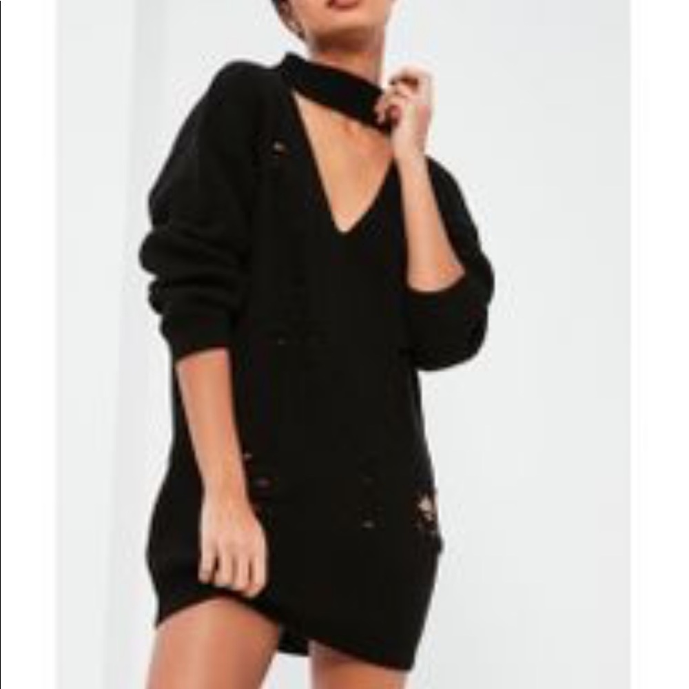 NWT Missguided Black Choker Neck Sweater Dress
